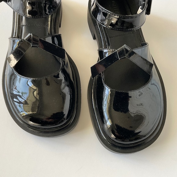 CHARLES & KEITH  Rumi Black Patent Leather Bow Tie Chunky Mary Jane  EU 36 NWOT - Picture 8 of 11